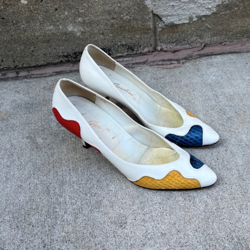 Vintage Garolini Made in Italy Colorblock Leather Kitten Heels (Size 8/8.5)